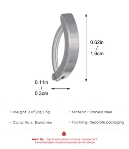 Detailed size specifications for heart cross non-pierced belly ring in stainless steel