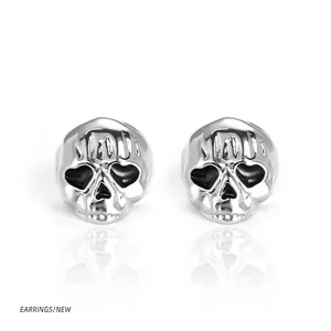Skull Stud Earrings Copper Enamel Heart Eyes Gothic Punk Dark Style Jewelry For Women Men