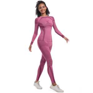 Detail of pink-purple seamless yoga set with functional mesh and jacquard textures