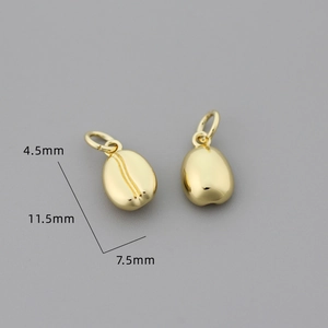 Detail shot of 14k gold coffee bean charms with size dimensions 11.5mm for DIY jewelry