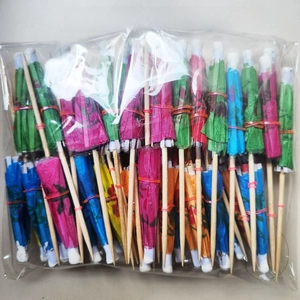 Bulk pack of 50 colorful paper cocktail umbrellas with wooden sticks for party drinks