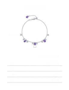 Dettaglio bracciale in argento 925 con cristalli viola a goccia e bianchi rotondi
