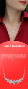 Close-up of S925 silver smile necklace with seven brilliant-cut round white gemstones