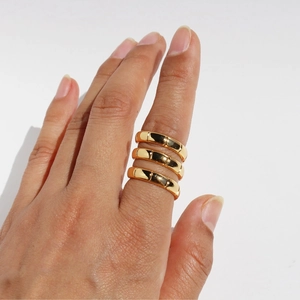 Three-layer gold spiral wide ring with a glossy finish for men and women