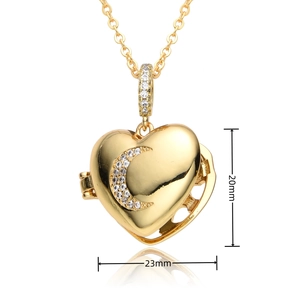 Macro shot of 23mm heart-shaped locket pendant with micro-set moon zircon detail