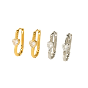 U-shaped heart zircon earrings in gold and silver finish minimalist stainless steel jewelry