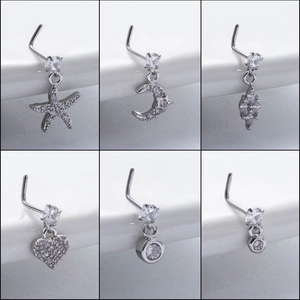 Piercings de nez en forme de L en acier inoxydable avec pendentifs en zircon variés