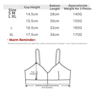 Size chart detail for ribbed cotton low back sports bra showing cup and band measurements