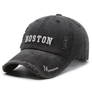 Distressed vintage baseball cap with Boston 3D embroidery and washed fabric finish