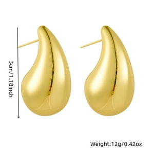 Boucles d'oreilles gouttes d'eau creuses en acier inoxydable plaqué or de 3cm et 12g