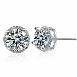 Round Halo Stud Earrings Copper Real Gold Plated Cubic Zirconia Elegant Fashion Jewelry For Women