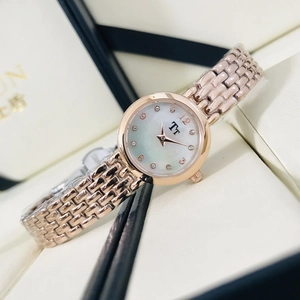 Elegant rose gold women watch with ultra-thin round dial and pearl shell finish