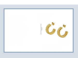 Detailed dimensions of 18k gold plated twisted wheat pattern C-shaped hoop earrings