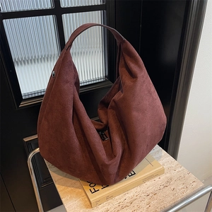 Large Capacity Suede Hobo Bag Minimalist Frosted Leather Tote Bag Soft Casual Shoulder Bag For Women Vintage Style