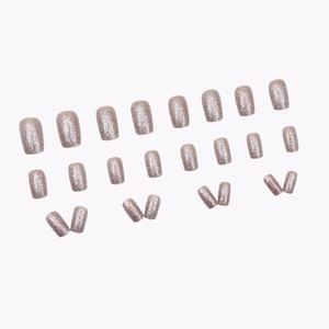 Sparkly glitter light pink short square press-on nails set with 24 piece nail tips