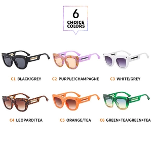 Six different color options for trendy square frame sunglasses with metal chain temples