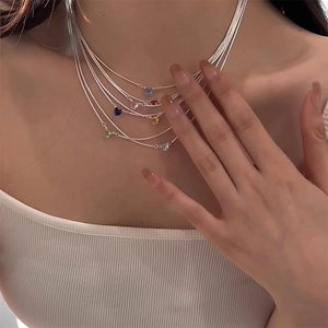 Heart Pendant Necklace Colorful Zircon Snake Chain Sweet Jewelry For Women