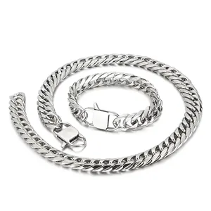 Cuban Link Chain Necklace And Bracelet Stainless Steel Hip Hop Punk Simple Geometric Jewelry Accessory For Men Women