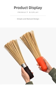 Detail of natural bamboo pot brush with ergonomic wooden and anti-slip handles
