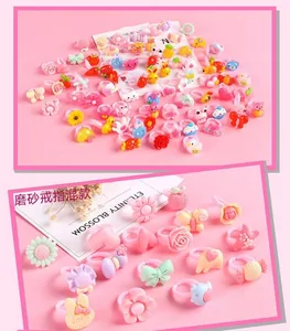 Détails de bagues en plastique mat rose pour filles avec motifs fruits et fleurs