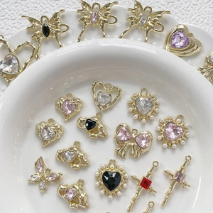 Heart Butterfly Cross DIY Jewelry Charms Pendants Alloy Rhinestone Faux Artificial Pearl Plated For Necklace Bracelet Making Crafting
