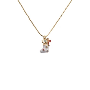 Christmas Stocking Pendant Necklace Copper Enamel Zircon Inlaid Gold Plated Box Chain Holiday Jewelry Gift For Women