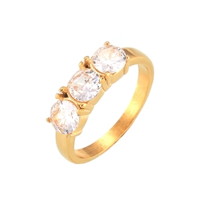 Minimalist 18k gold plated stainless steel ring with three claw-set round zircons