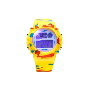 Digital kids watch NT-59M in yellow camo pattern with LED display and alarm function