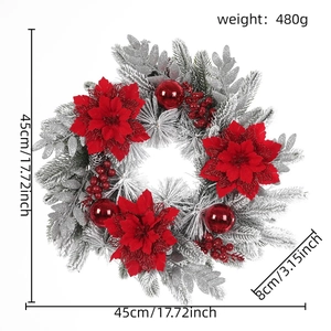 Dettaglio ghirlanda di Natale da 45cm con stelle di Natale rosse e dimensioni