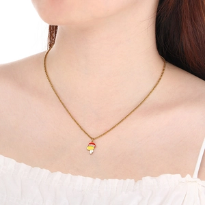 Creative stainless steel mushroom necklace with colorful enamel pendant on gold chain
