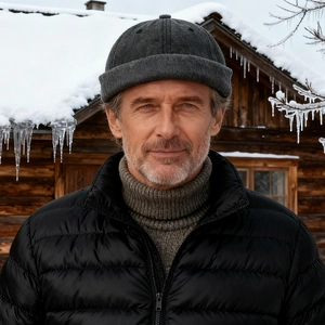 Dark grey knitted docker hat for men and women, stylish winter headwear for street style