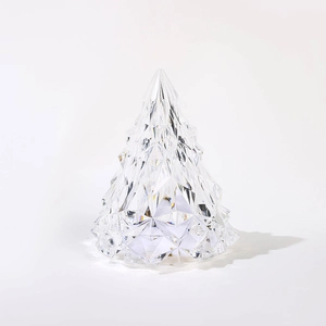 Clear crystal Christmas tree night light with multi-faceted geometric cut for home decor