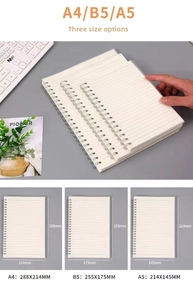 Three sizes of spiral notebooks with lined paper and durable double-coil binding