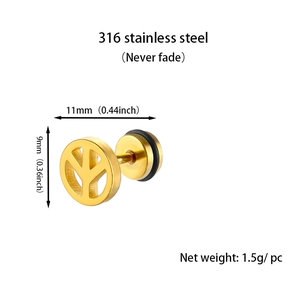 Detailed specs of 11mm golden 316 stainless steel peace sign stud earrings
