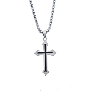 Gothic stainless steel cross pendant necklace in silver and black for hip hop style