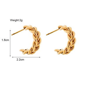 Minimalist gold plated stainless steel twisted rope hoop earrings weighing 2g and 2.2cm wide