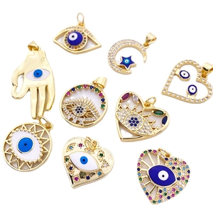 Golden Evil Eye pendant set with zircon moon and heart charms for DIY jewelry making