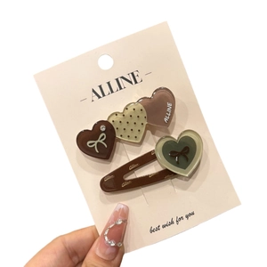 Σετ κλιπ μαλλιών ALLINE με γλυκιές καρδιές και φιόγκους σε πράσινους και καφέ τόνους