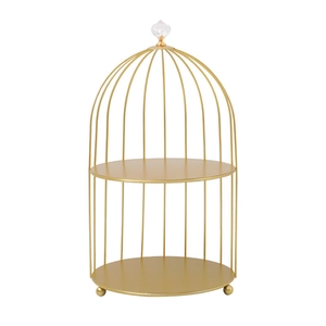 Golden double-layer birdcage organizer rack for luxury perfume and cosmetic display