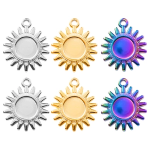 Sun Pendant Charm Multicolor 18K Gold Plated 304 Stainless Steel Sunburst Blank Tray Setting For DIY Necklace Making