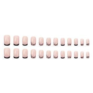 French leopard print press-on nails in nude pink and black with 24 short square pieces