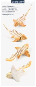 Detailed views of a zebra shark marine animal model showing spots and exact dimensions
