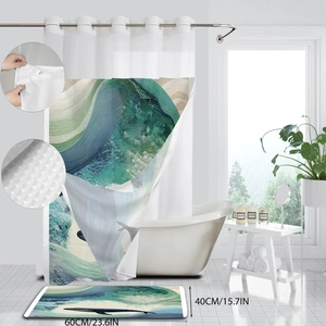Close-up of ocean koi pattern shower curtain with anti-slip backing and reinforced stitching