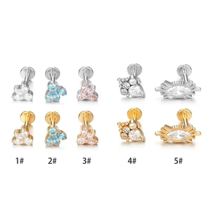 G23 titanium labret studs with cubic zirconia in various shapes and colors