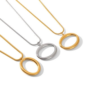 Three minimalist oval pendant necklaces in gold and silver with elegant twist chains