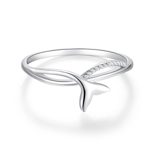 Bague queue de poisson minimaliste en argent sterling S925 avec fini poli brillant