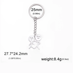 Porte-clés couple en acier inoxydable avec figurines et dimensions détaillées
