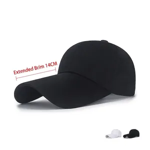 Long Brim Baseball Cap Pure Cotton Sun Protection Outdoor Fishing Hat Solid Color Adjustable Unisex Casual