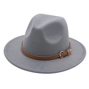 Elegant Fedora Hat Wide Brim Woolen Felt Jazz Cap With PU Leather Belt Heart Metal Buckle Vintage Style For Women