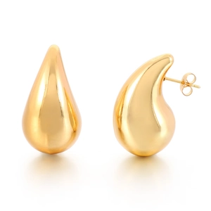 Polished gold-plated stainless steel teardrop earrings in a minimalist hollow design